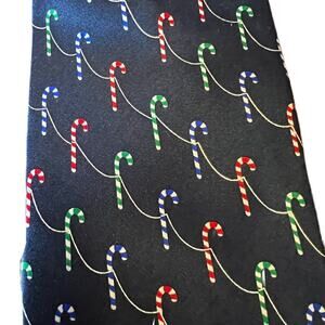 Holidays Candy Cane Lane Men's Tie on Navy Blue